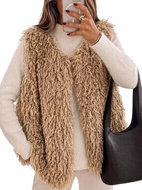Warm Faux Fur Vest for Women | Short Sleeveless Furry Jacket Gilet - Cozy